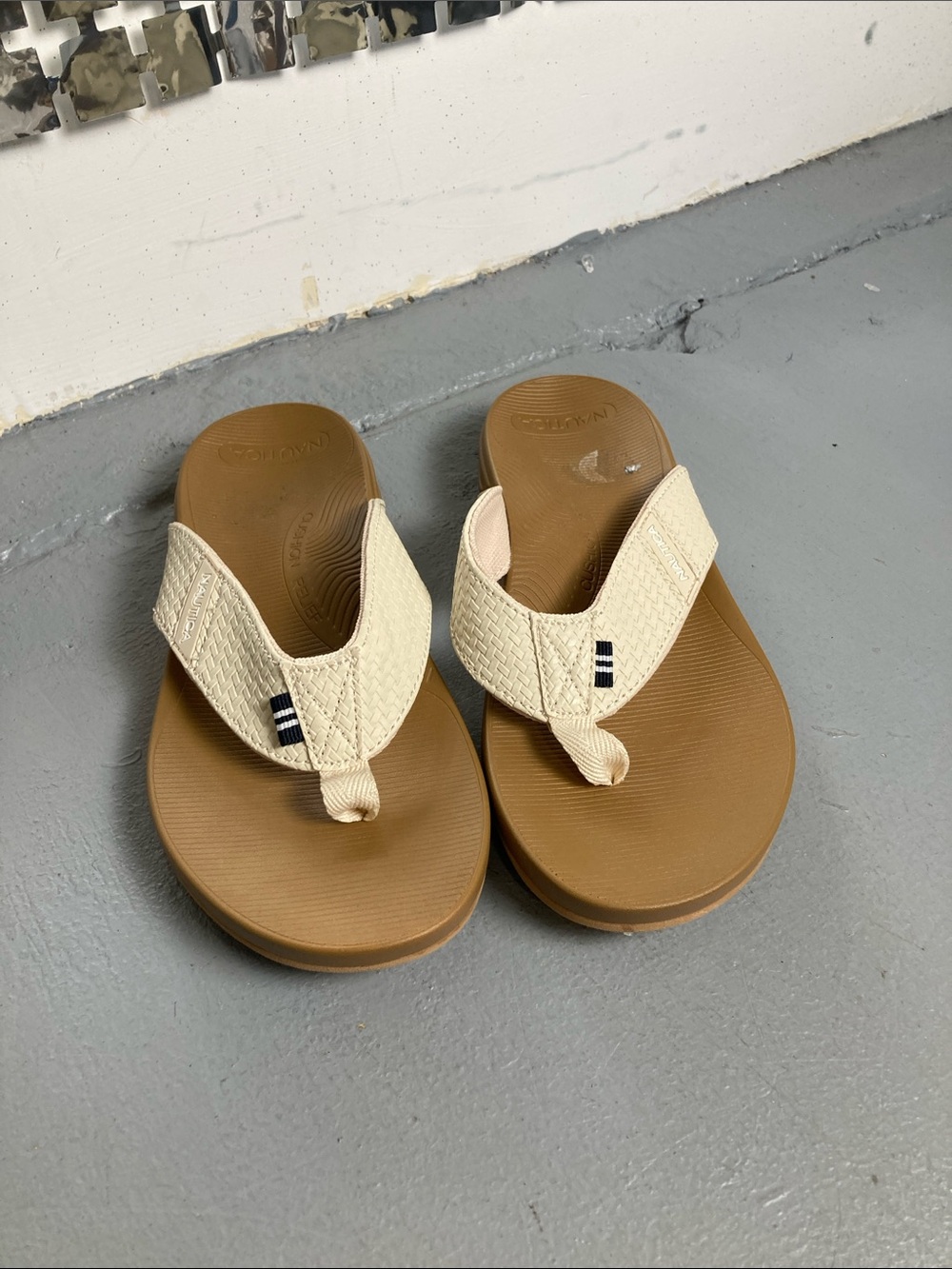 Nautica Kids Cream Strap Tan Footbed Flip-Flops